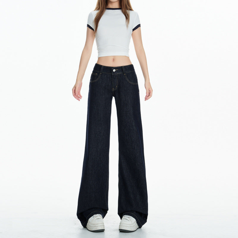 Women's Low Waist Straight Trumpet Jeans - Loose Drape Flare Pants