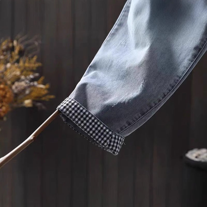 Spring New Embroidered Cotton Washed Soft Denim Harem Pants