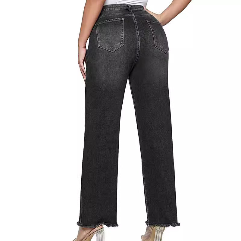 Women's Wide Leg Cropped Pants - Loose Fit Cat Whiskers Horse Chestnut Jeans