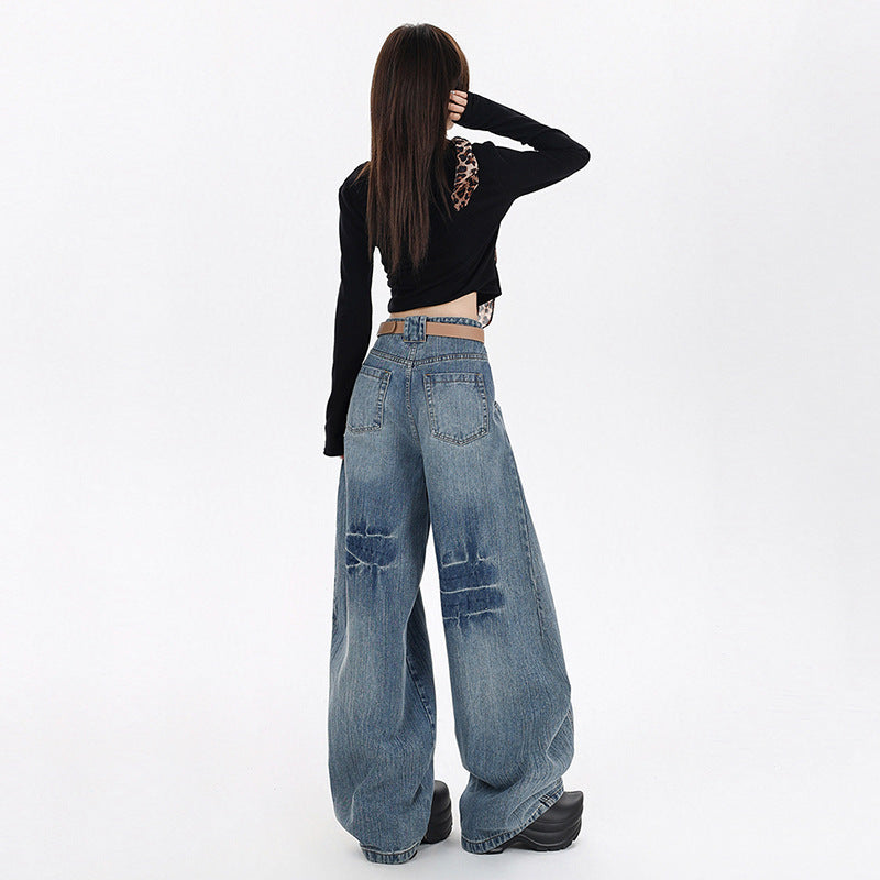 Silk Women's Loose Wide-Leg Jeans with Vintage Style