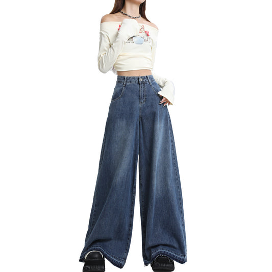 Women's Retro Wide Leg Jeans - Loose Floor-Length Trousers