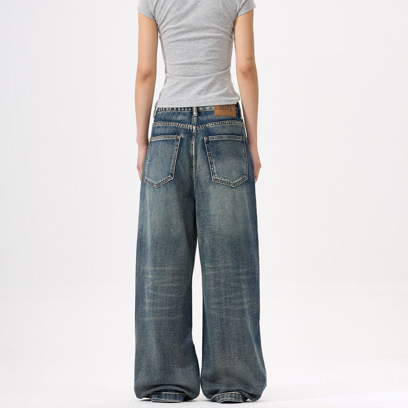 Unisex Wide Leg Washed Blue Jeans - Trendy Loose Fit Pants