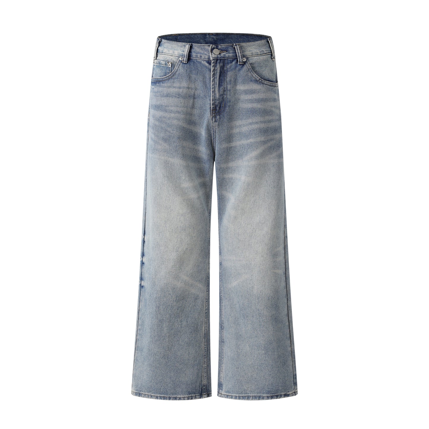 Design Faded Washed Whisker Loose Wide Leg Men's Denim Trousers