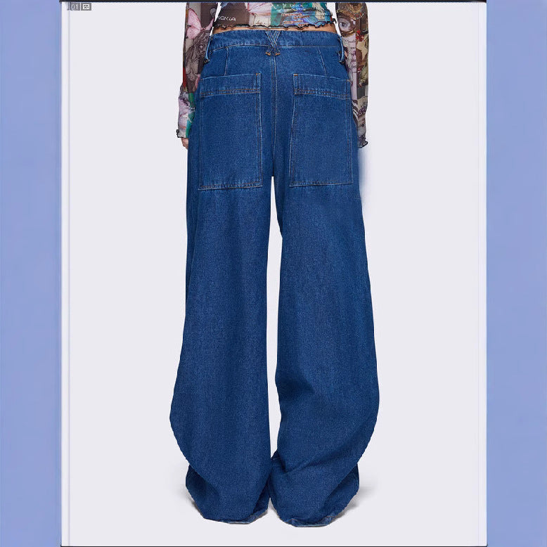 Premium Japanese Denim Wide Leg Pants with Lace-Up Detail