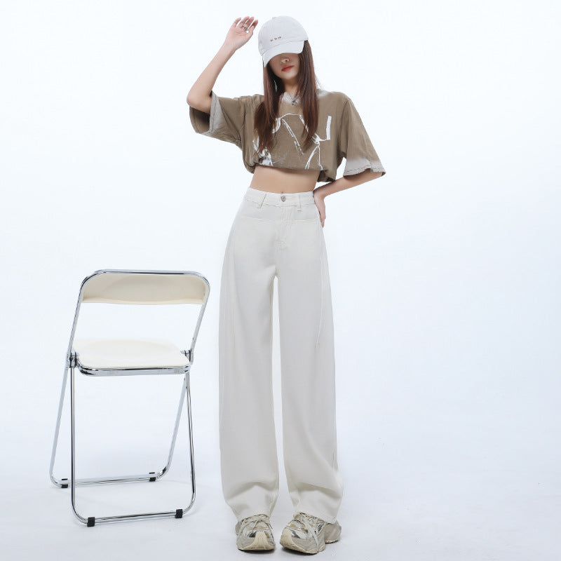 Retro Blue High-Waisted Flared Denim Pants for Women - Summer Loose Fit