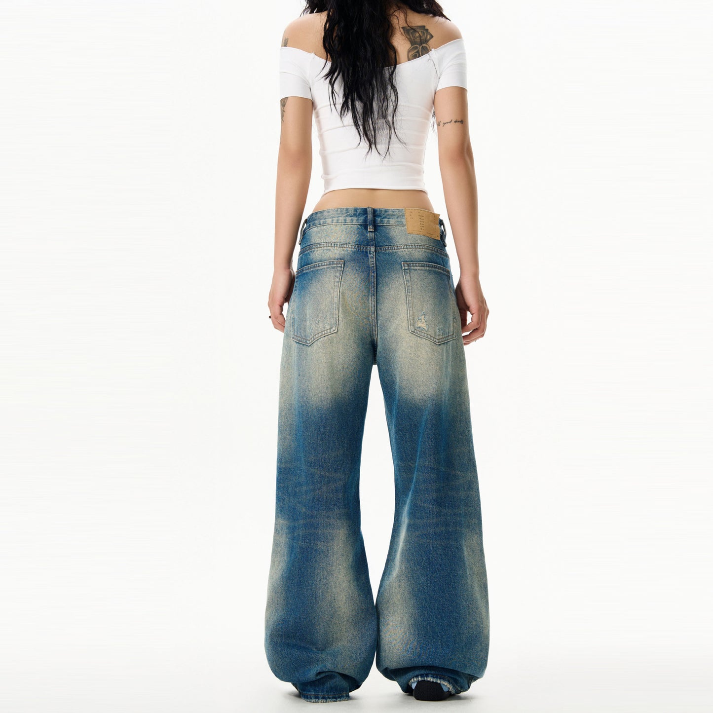 Washed Retro Blue Denim Loose Casual Straight Leg Pants