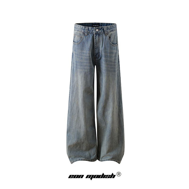 Street Style High-Street Unique Design Slub Denim Long Pants