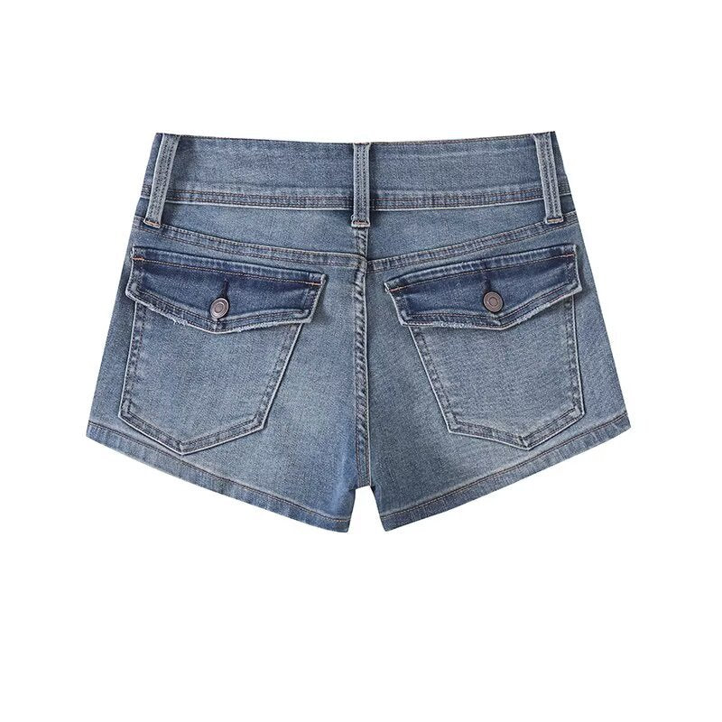 Low Waisted Straight Leg Denim Shorts for Women