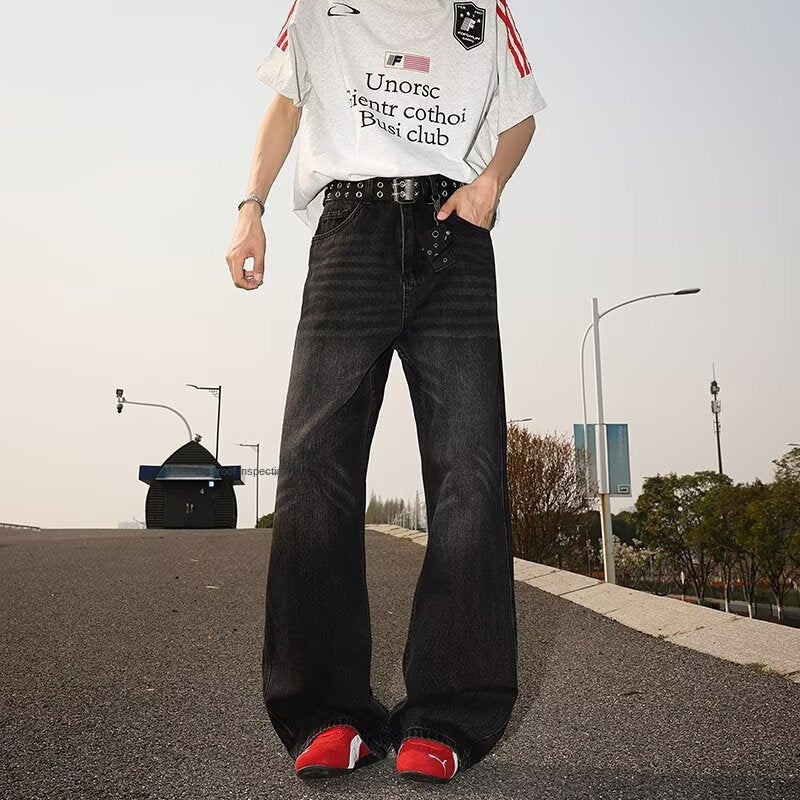 Retro Washed Cat Whisker Denim Jeans for Men