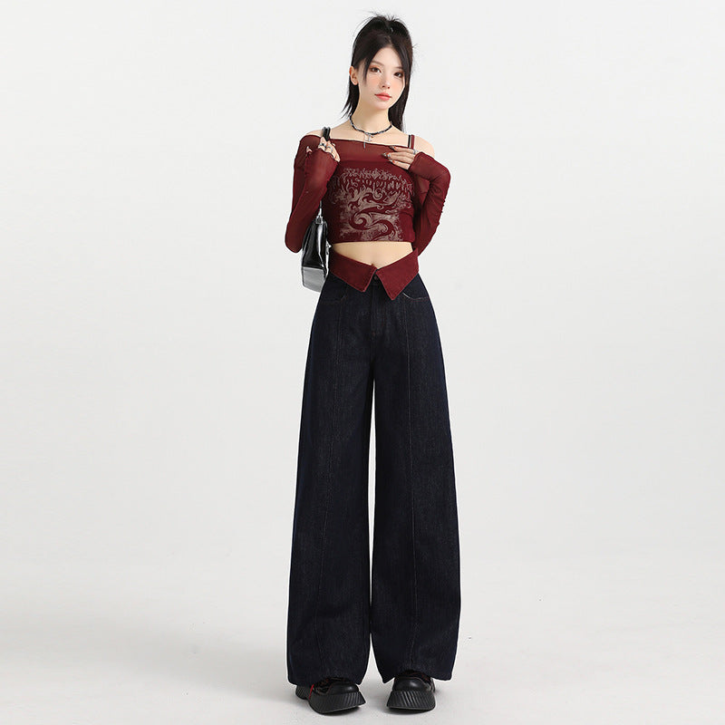 Wide Leg Jeans for Women - High Waist Slim Fit Straight Loose Cuffed Pants