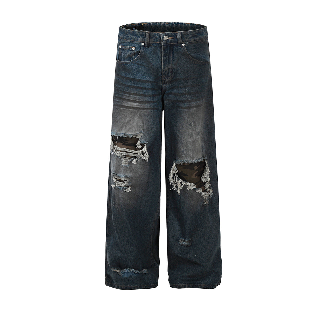 Premium Washed Ripped Denim Wide Leg Pants