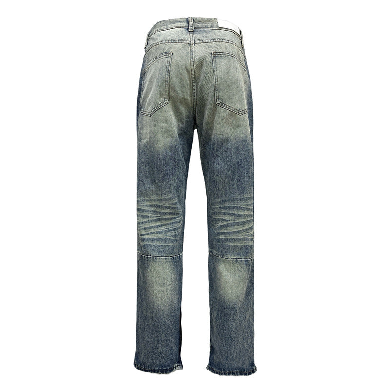 Retro Washed Tie-Dye Straight Blue Jeans - Trendy Unisex Design