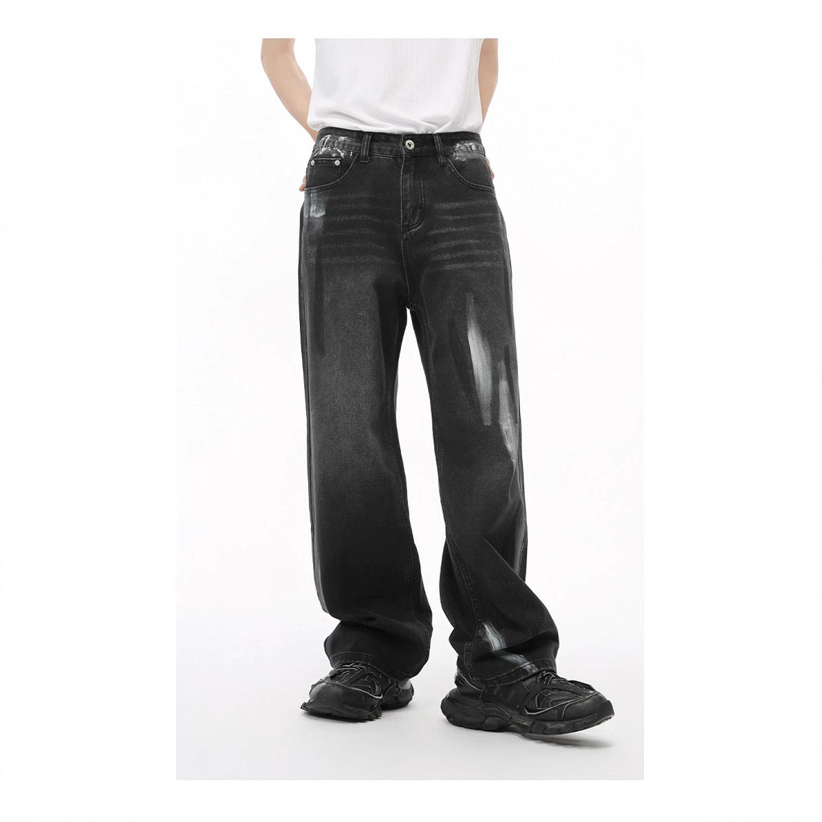 Graffiti Denim Pants for Men - Unique Loose Straight Leg Casual Trousers