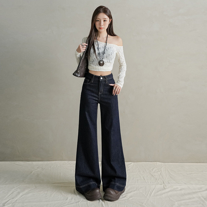 High Waist Elastic Slim Fit Straight Flare Jeans for Women