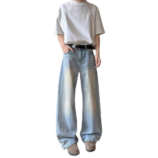 Vintage Curved Jeans with Wide Leg Silhouette and Long Drape