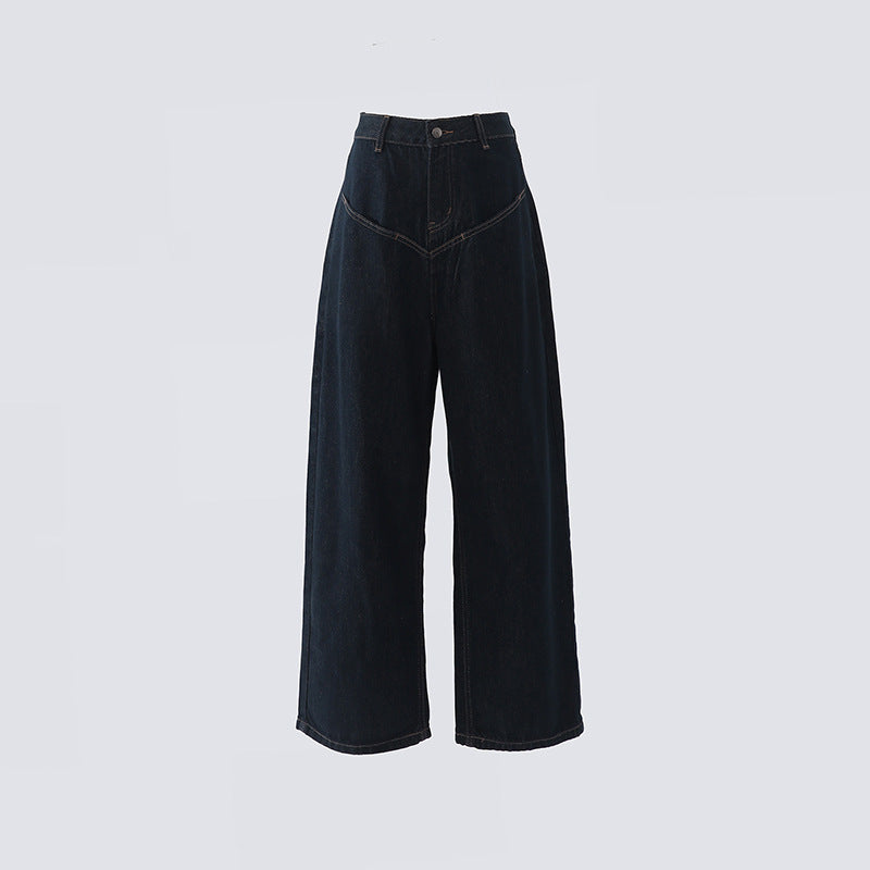 Loose Wide-Leg Jeans for Women - Casual Drop-Crotch Pants with Drapey Patchwork Design