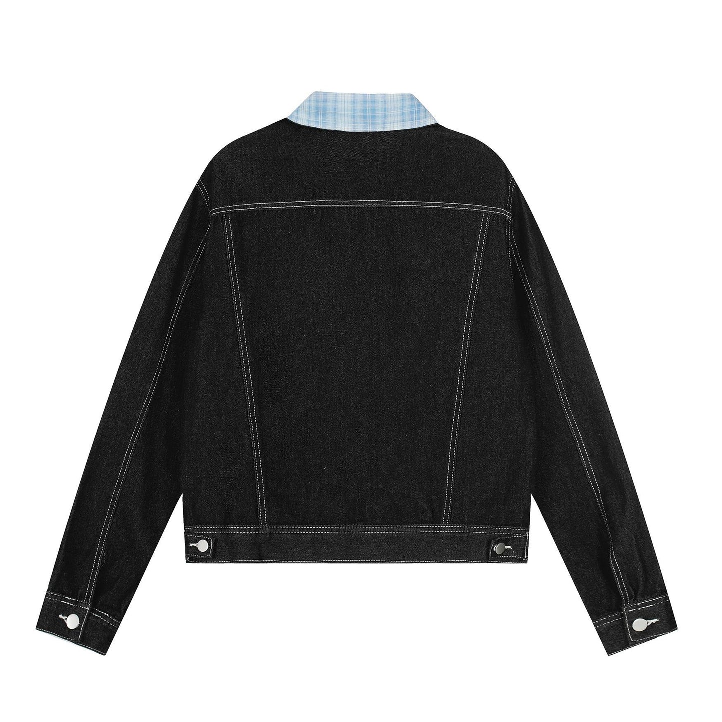 Vintage Patchwork Plaid Lapel Denim Jacket