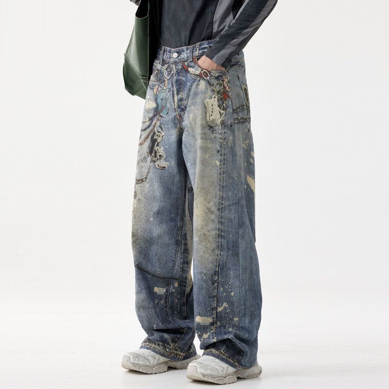 Trendy American Style Men's Loose Straight Leg Jeans - Nostalgic Blue