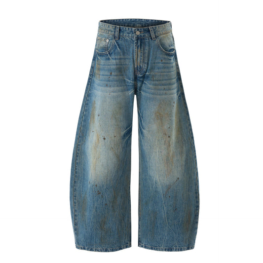 Street Style Washed Distressed Tapered Denim Long Pants