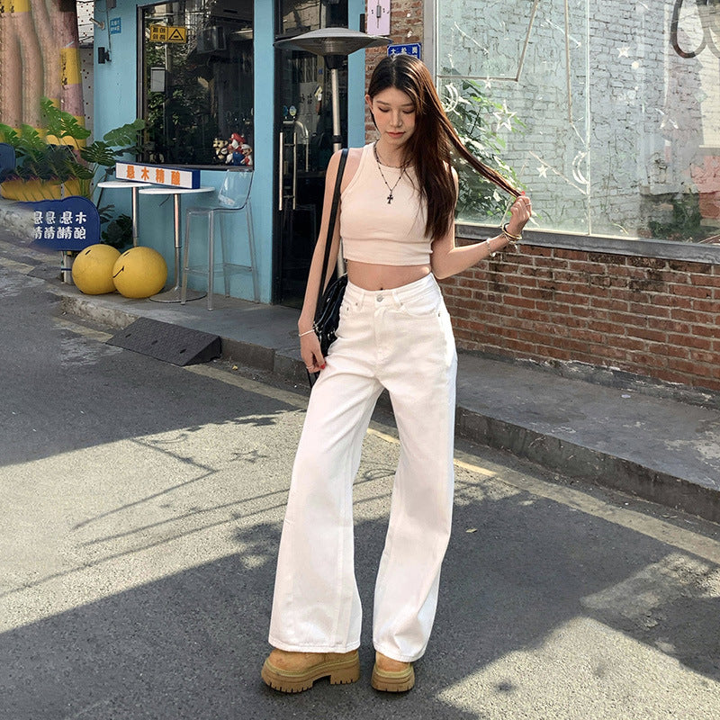 Women's Spliced Wide Leg Flared Denim Trousers