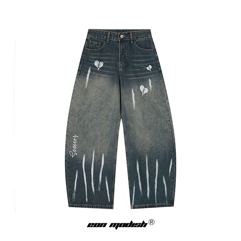 Street Style Unique Pattern Design Denim Long Pants for Men