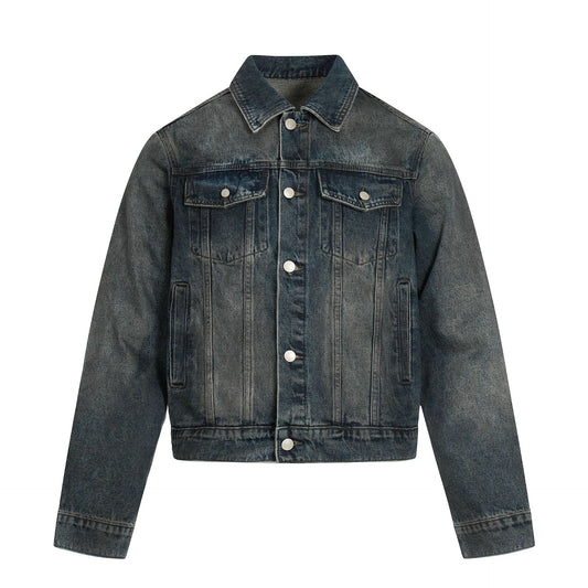 Vintage Street Style High-End Washed Blue Distressed Unisex Denim Jacket