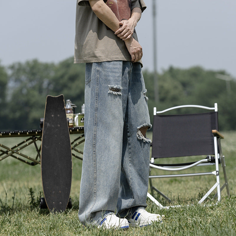 Summer Men's Thin Perforated Straight Leg Pants