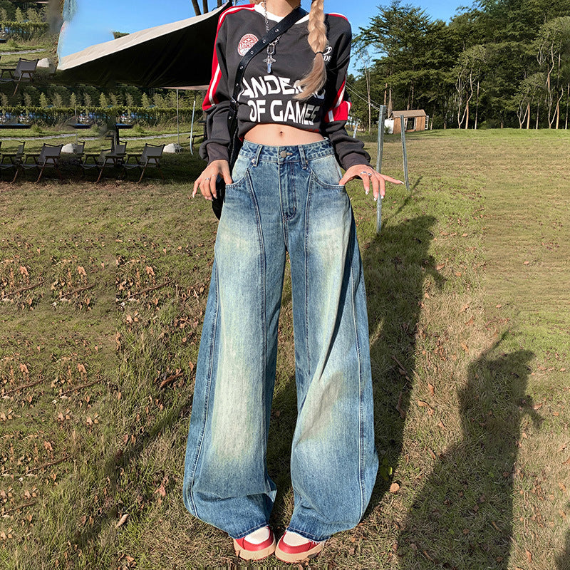 Women's Unique Design Scythe High Waist Wide Leg Denim Pants