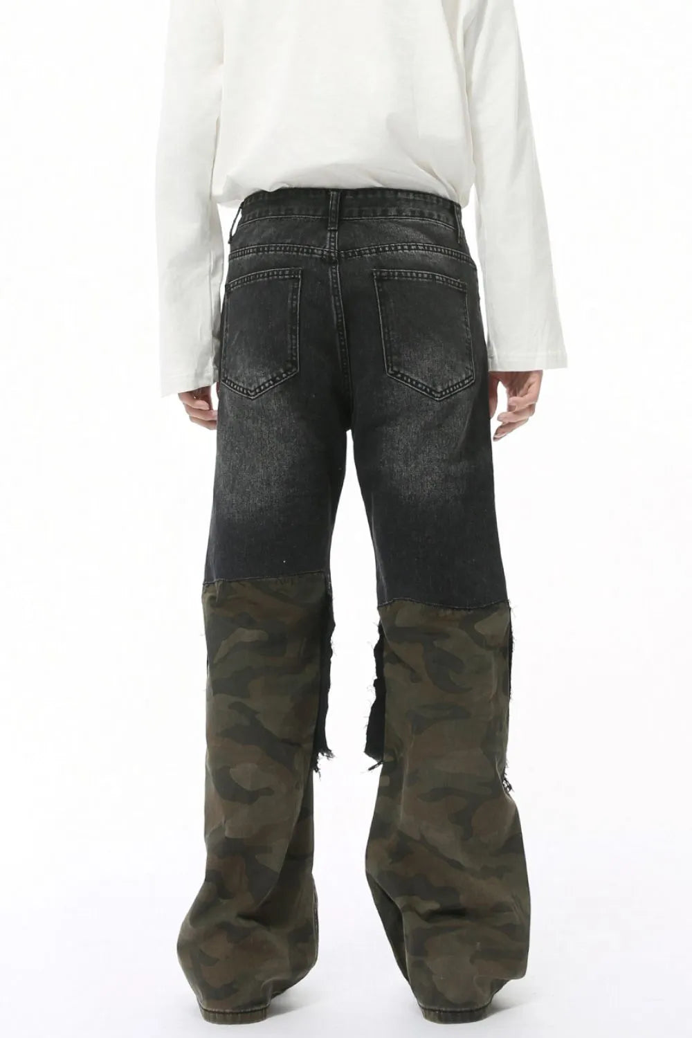 Distressed Camouflage Patchwork Jeans - Premium Japanese Denim