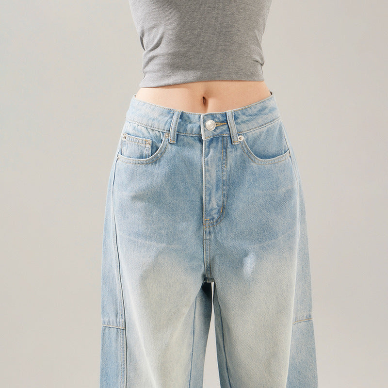 Retro Distressed Light Blue Skinny Jeans with High Street Patchwork Design