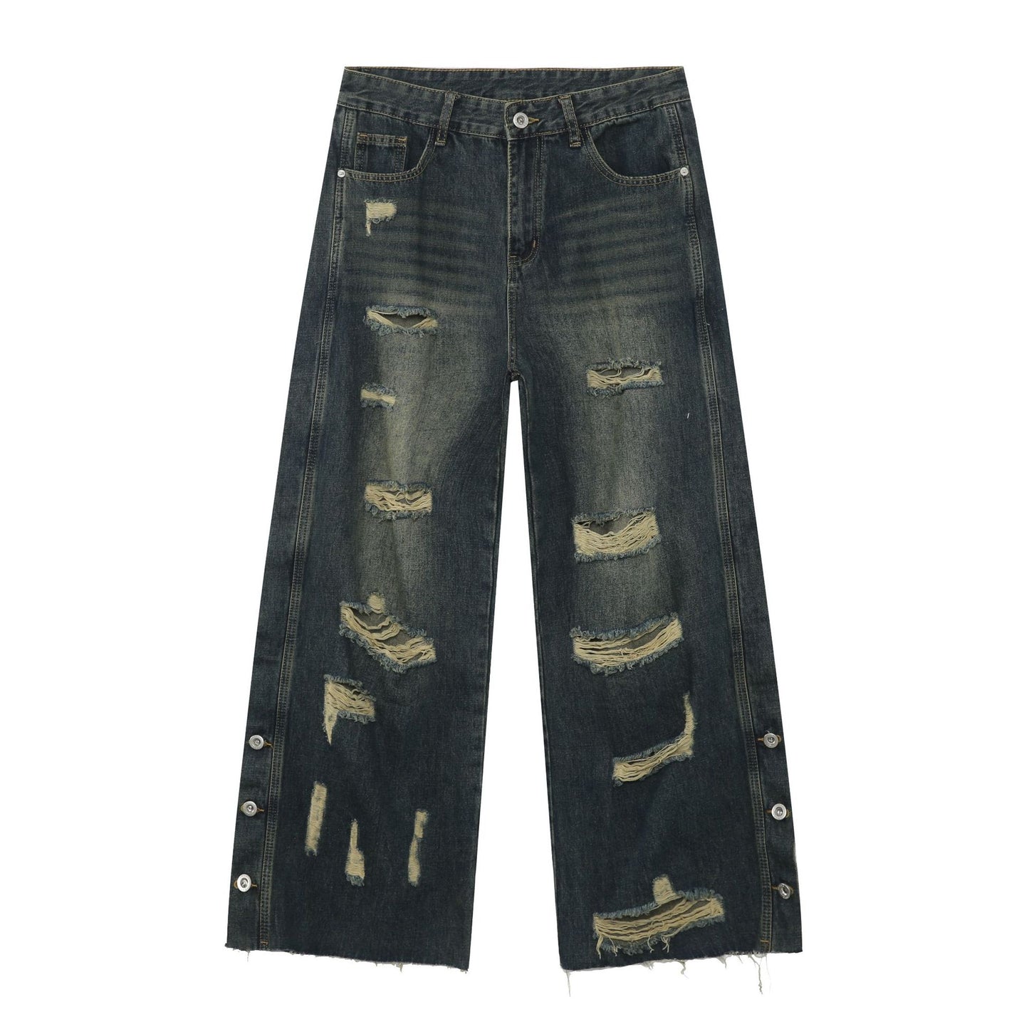 Denim Frayed Hem Washed Wide-Leg Jeans for Men