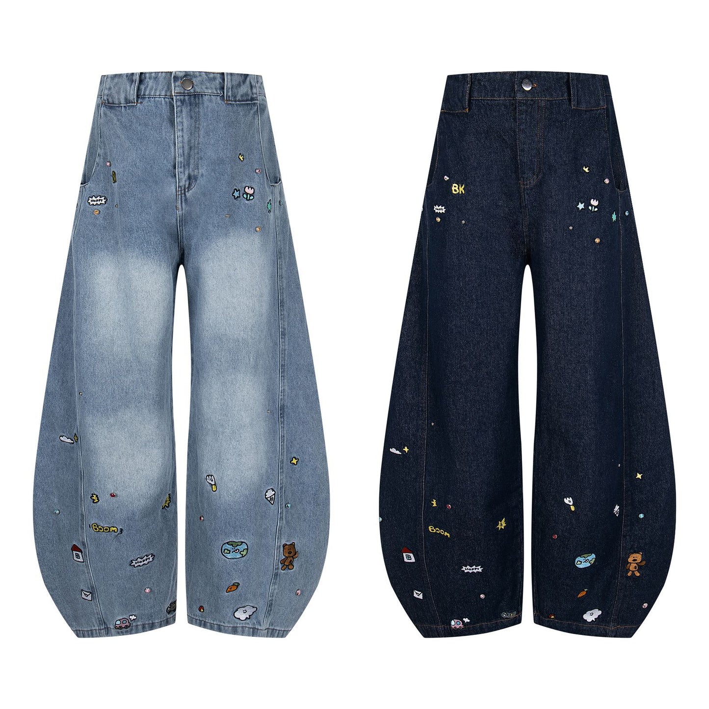 Graffiti Small Flower Flare Jeans Long Pants