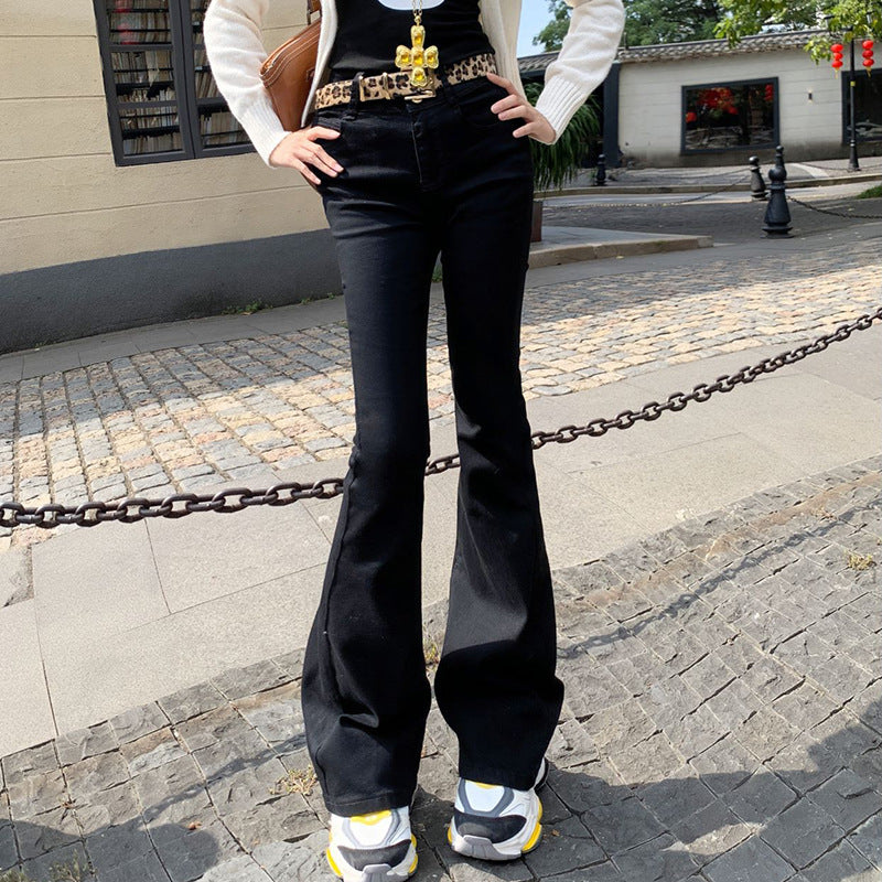 Women's Flared Jeans Double Button Elastic Fitted Versatile Flare Pants