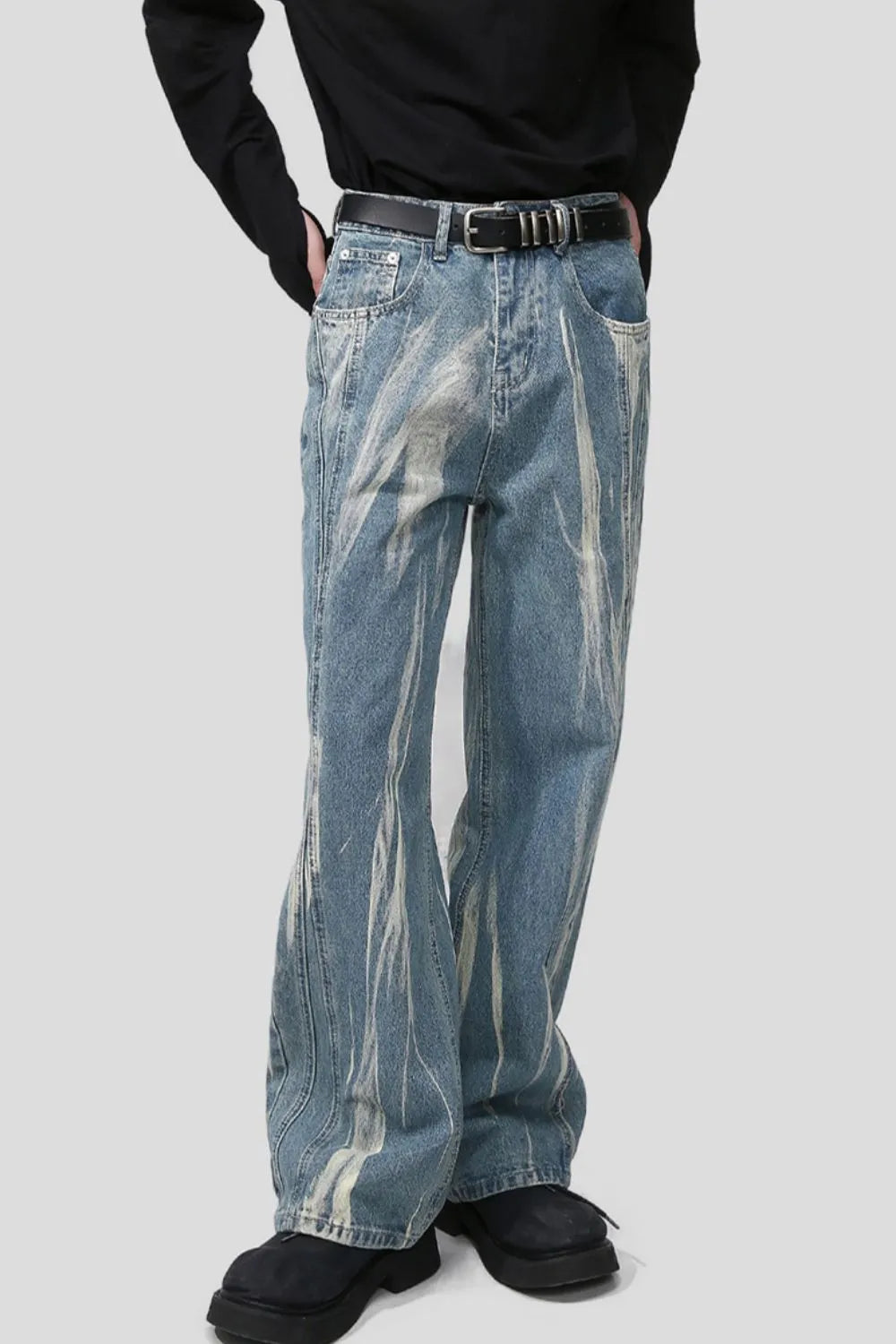 Paint Wide Leg Men's Jeans with Pockets - Premium Japanese Denim