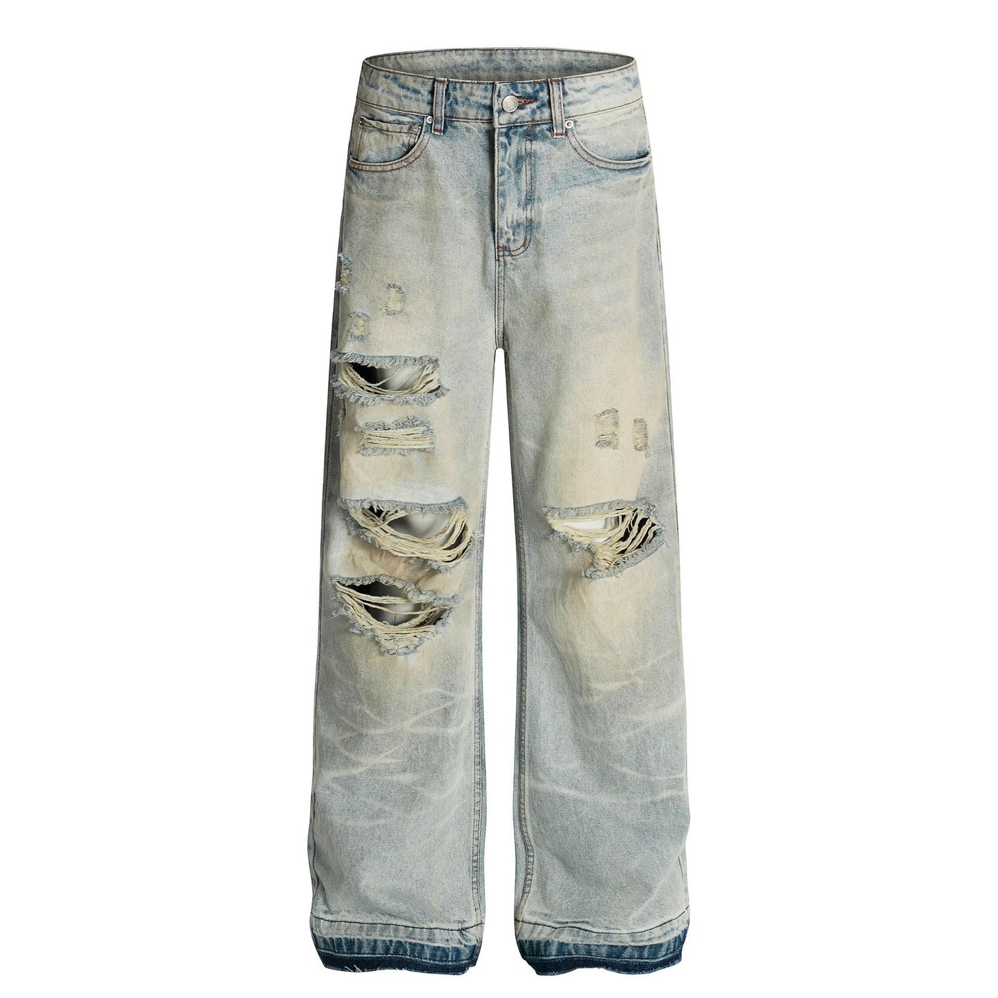 Vintage Washed Ripped Denim Straight Leg Personalized Cleanfit Pants