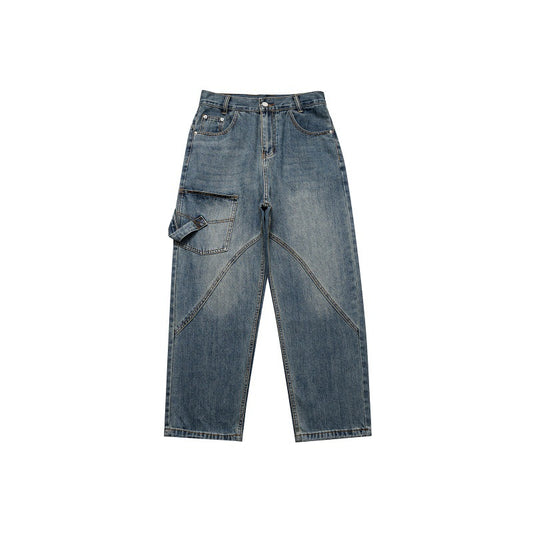 Washed Pocket Wide Leg Straight Leg Jeans - Premium Japanese Denim