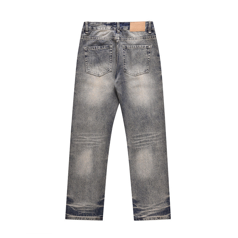 Washed Yellow Mud Dyed Loose Straight Leg Jeans