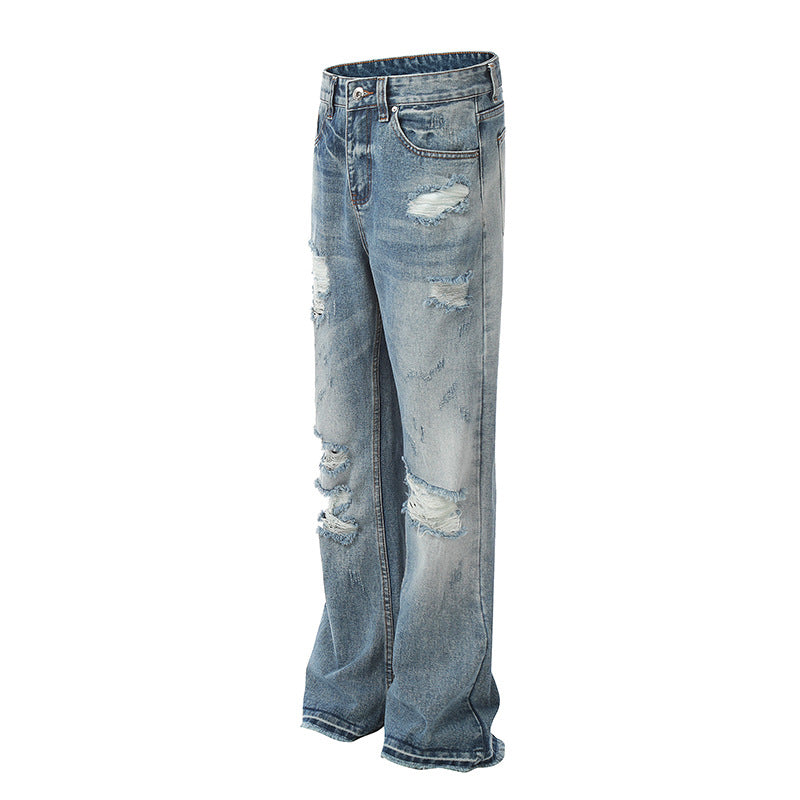 Ripped Washed Micro Flared Jeans - Premium Japanese Denim