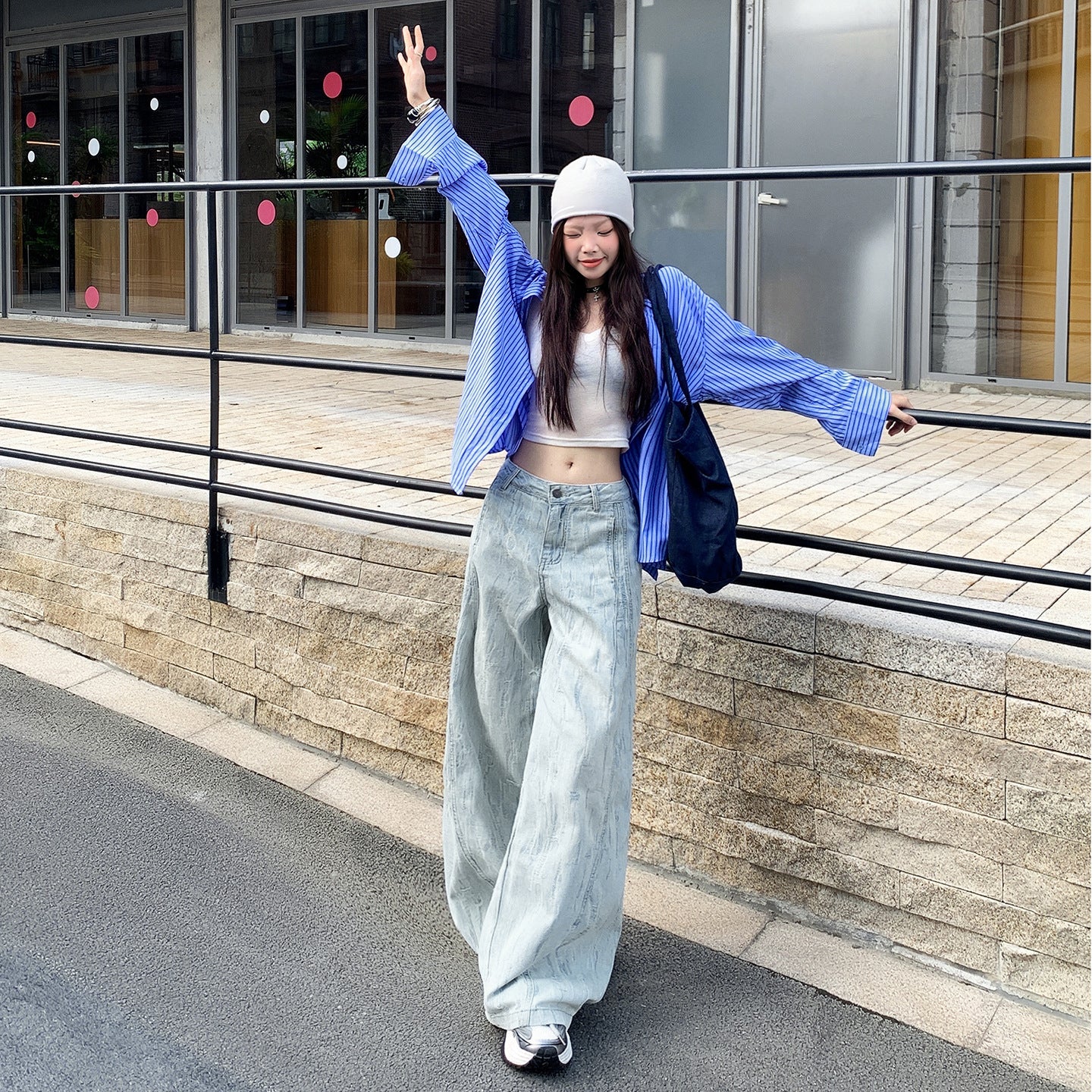 Women's Loose Drape High Waist Slimming Wide Leg Denim Pants