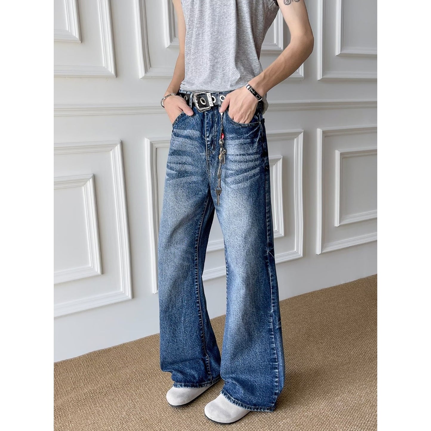 Men's Straight Leg Loose Slightly Flared Long Jeans