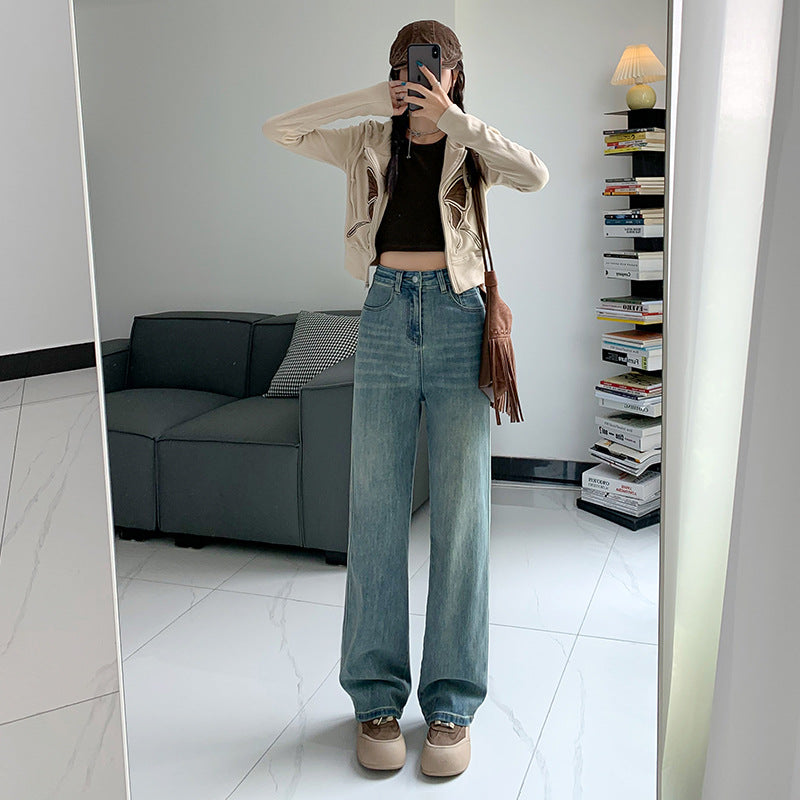 Women's Loose Comfortable Straight Wide-Leg Trousers Soft Denim Pants