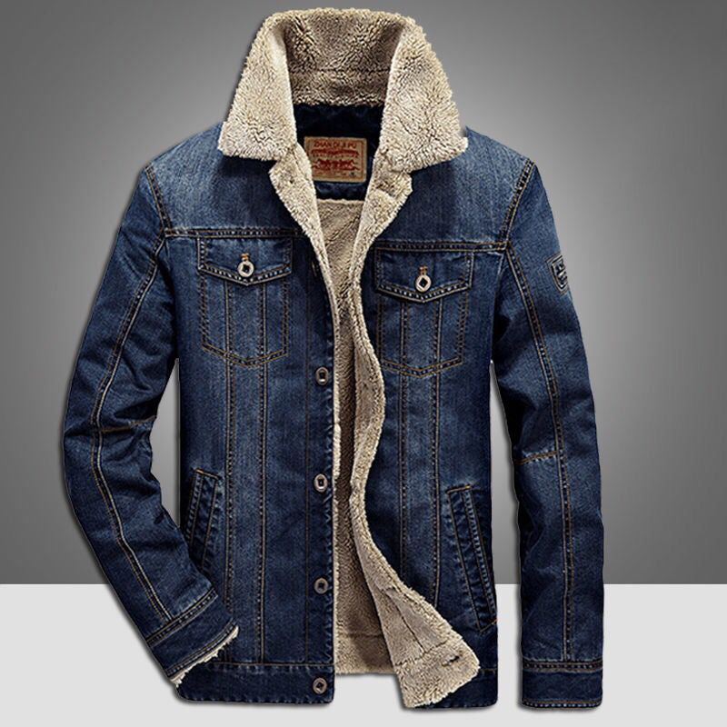 Men's Casual Loose Plush Denim Jacket - Thickened Cotton Shirt