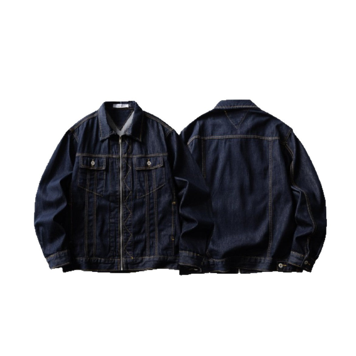 Men's Color Block Topstitching Loose Turn-Down Collar Denim Work Jacket