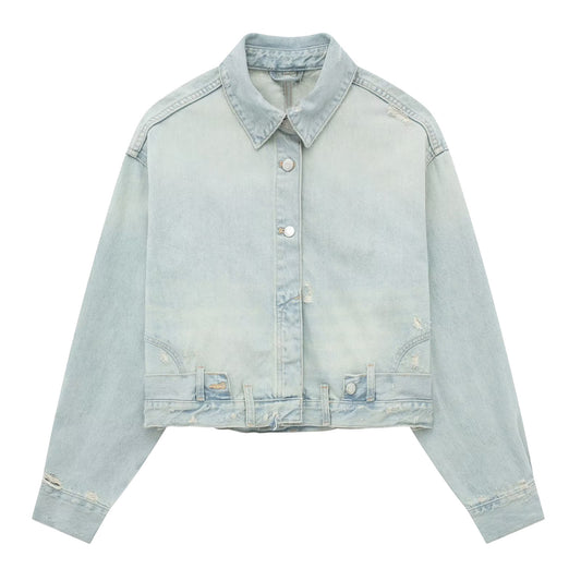 Premium Denim Coat for Women – Spring Autumn Lapel Short Jacket