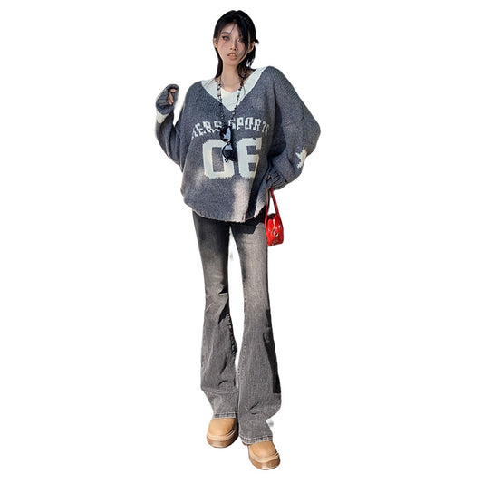 Women's Flared Jeans Double Button Elastic Fitted Versatile Flare Pants