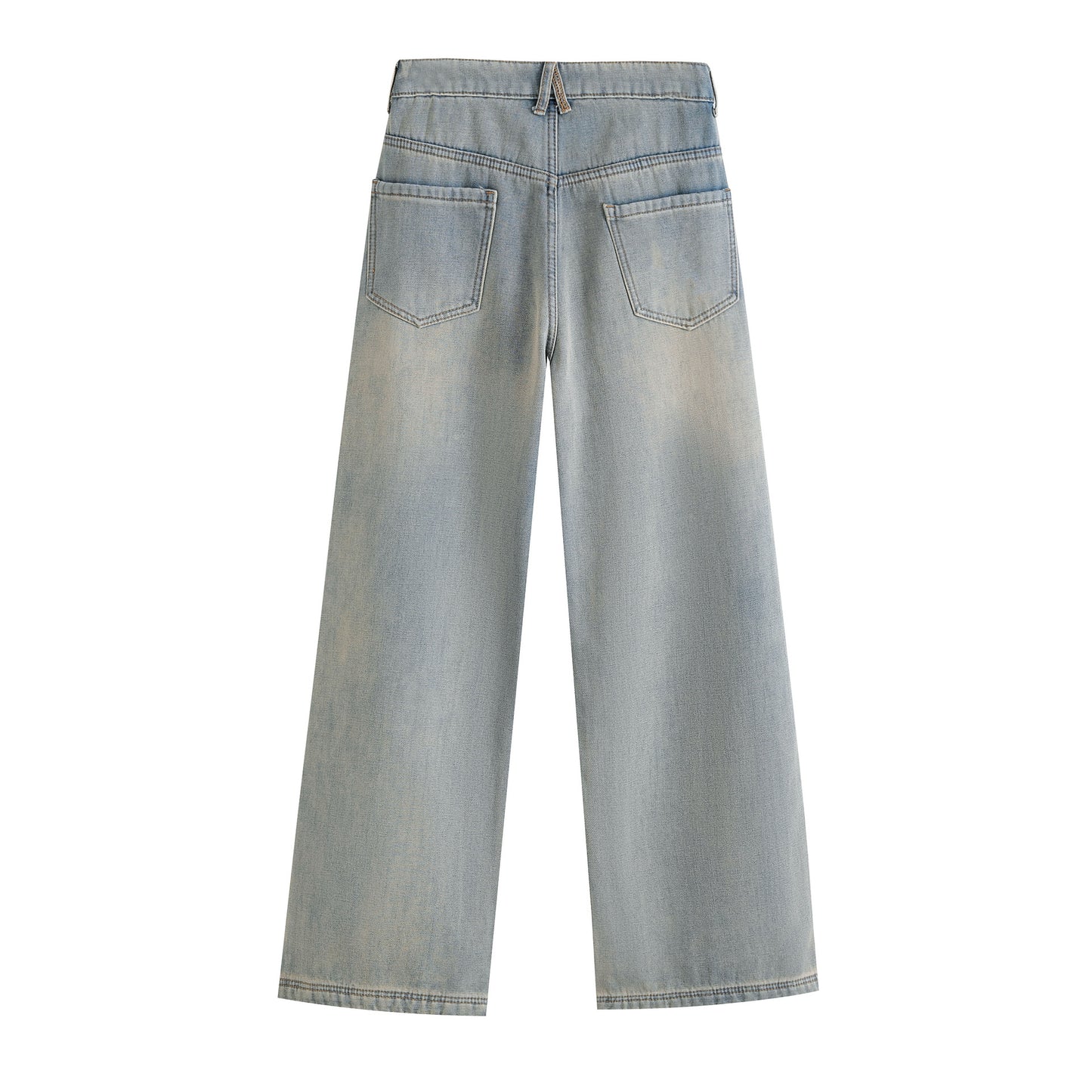 Vintage Washed Light Blue Plush Long Straight Leg Jeans