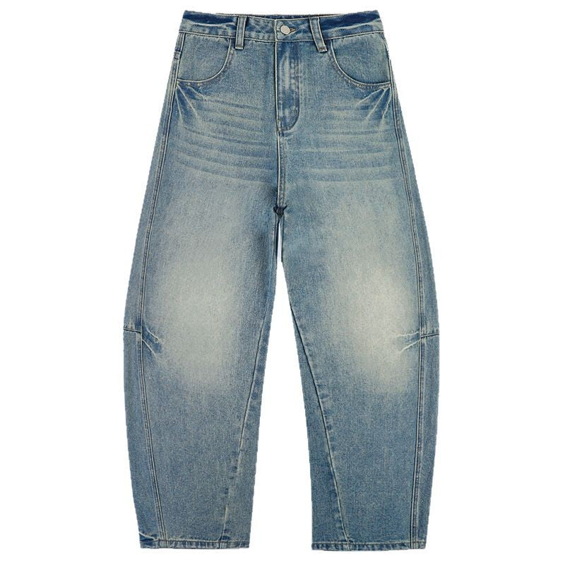 Retro Smocked Loose Flare Denim Pants for Women - Summer Casual Long Trousers