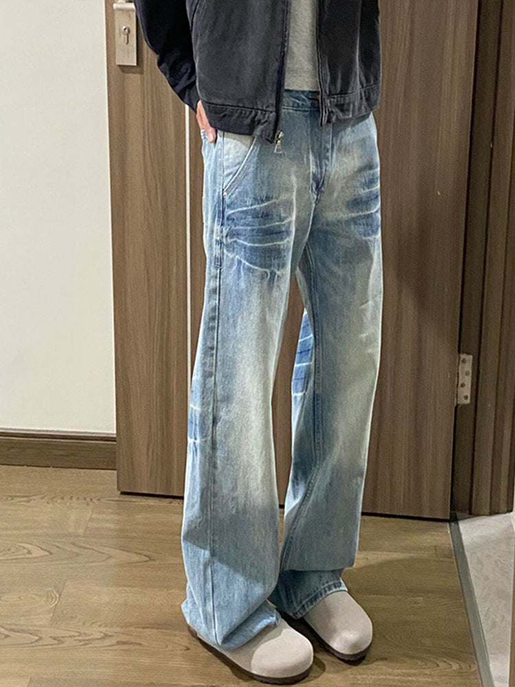 Washed Light Blue Denim Versatile Loose Straight Leg Pants