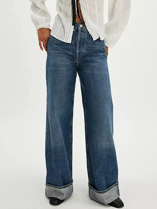 Premium Cuffed Jeans with Pockets