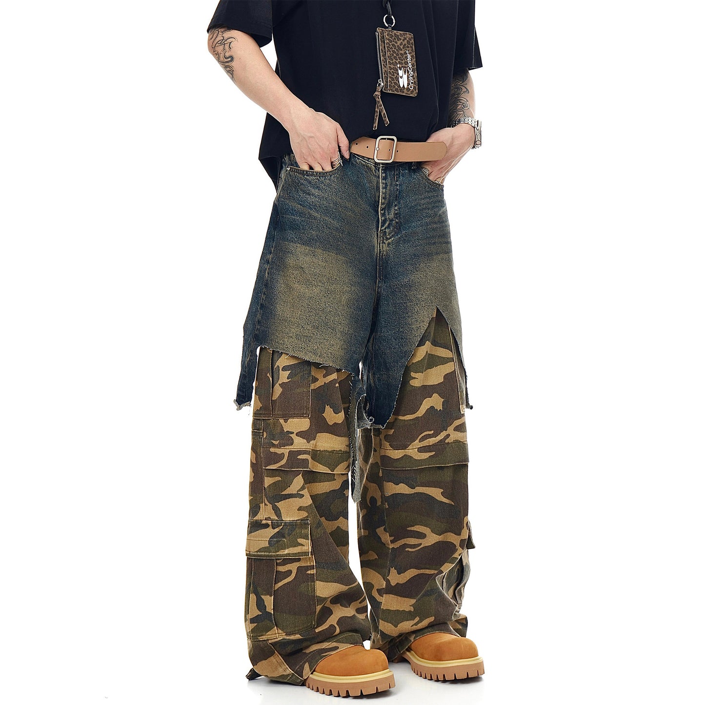Vintage Camouflage Denim Casual Pants for Men
